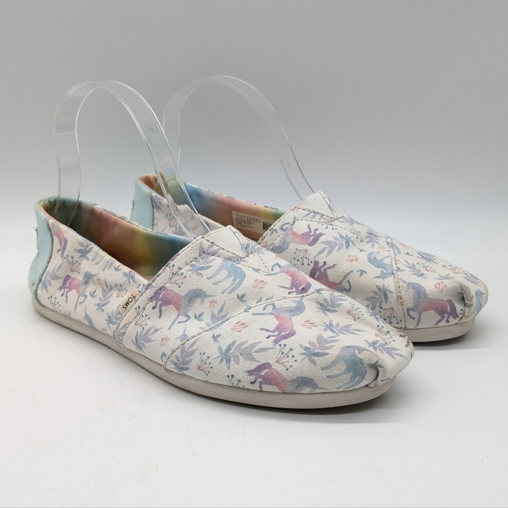 Toms White Blue Purple Magical Unicorn Fabric Slip On Shoe 8